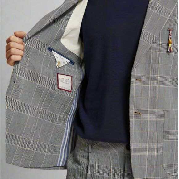 Scotch Soda Check Single-Breasted Blazer Mens XL Gray Seersucker Lightweight - Picture 8 of 12